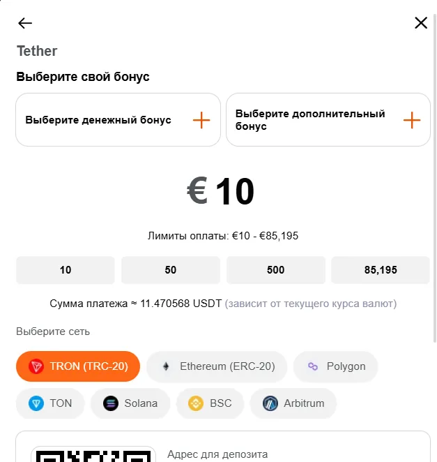 Пополнение Casino X через USDT и доступные сети